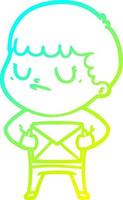 cold gradient line drawing cartoon grumpy boy vector