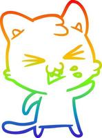 rainbow gradient line drawing cartoon cat hissing vector
