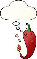 cartoon hot chili pepper and thought bubble in smooth gradient style vector