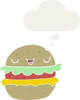 cartoon burger and thought bubble in retro style vector