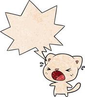 cute cartoon cat crying and speech bubble in retro texture style vector