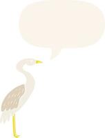 cartoon stork and speech bubble in retro style vector