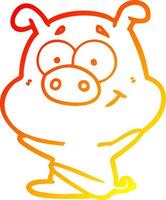 warm gradient line drawing happy cartoon pig vector