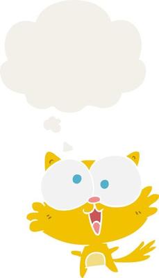crazy cartoon cat and thought bubble in retro style