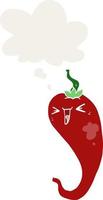 cartoon hot chili pepper and thought bubble in retro style