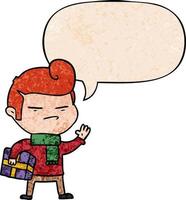 cartoon cool guy and fashion hair cut and speech bubble in retro texture style