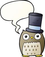 cartoon owl wearing top hat and speech bubble in smooth gradient style vector