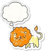 cartoon lion and thought bubble as a distressed worn sticker vector