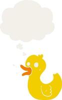 cartoon quacking duck and thought bubble in retro style vector