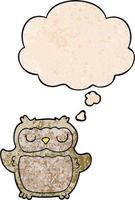 cartoon owl and thought bubble in grunge texture pattern style vector