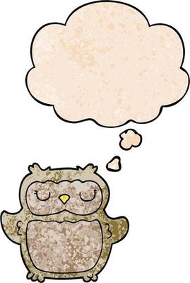cartoon owl and thought bubble in grunge texture pattern style