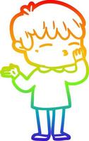 rainbow gradient line drawing cartoon curious boy vector