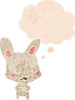 cartoon rabbit talking and thought bubble in retro textured style vector