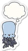 cartoon octopus and thought bubble as a printed sticker vector