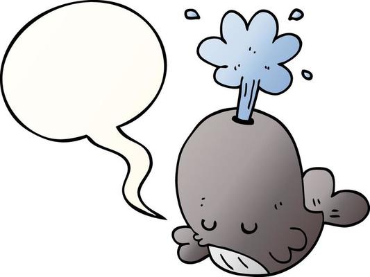 cartoon spouting whale and speech bubble in smooth gradient style