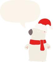 cute cartoon christmas bear and speech bubble in retro style vector