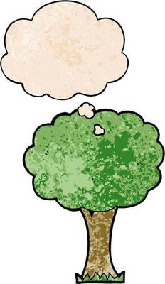 cartoon tree and thought bubble in grunge texture pattern style