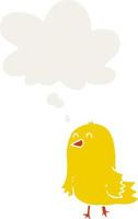 cartoon bird and thought bubble in retro style vector