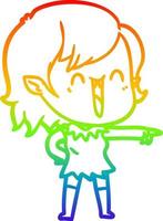 rainbow gradient line drawing cute cartoon happy vampire girl vector