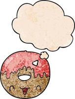 cute cartoon donut and thought bubble in grunge texture pattern style vector