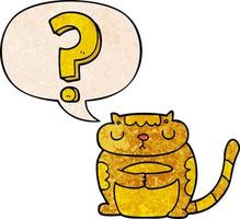 cartoon cat and question mark and speech bubble in retro texture style vector