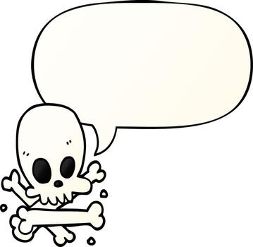 cartoon skull and bones and speech bubble in smooth gradient style vector
