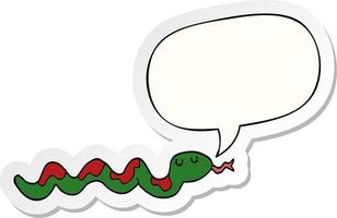 cartoon snake and speech bubble sticker vector