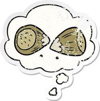 cartoon hazelnuts and thought bubble as a distressed worn sticker vector