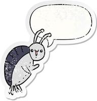 cartoon beetle and speech bubble distressed sticker vector