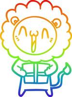 rainbow gradient line drawing happy cartoon lion vector