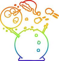 rainbow gradient line drawing snowman in snowball fight vector