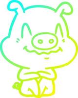 cold gradient line drawing nervous cartoon pig sitting vector