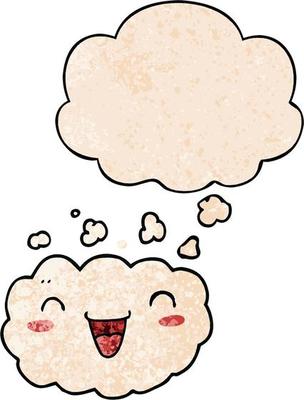 happy cartoon cloud and thought bubble in grunge texture pattern style