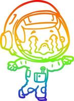 rainbow gradient line drawing cartoon crying astronaut vector