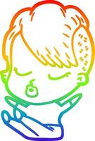rainbow gradient line drawing cartoon pretty hipster girl vector