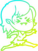 cold gradient line drawing annoyed cartoon vampire girl vector