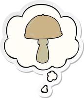 cartoon mushroom and thought bubble as a printed sticker vector