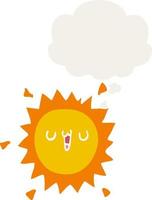 cartoon sun and thought bubble in retro style vector