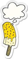 cartoon ice cream lolly and thought bubble as a printed sticker vector