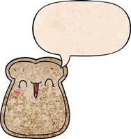 cute cartoon slice of toast and speech bubble in retro texture style vector