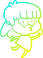 cold gradient line drawing cartoon whistling girl vector