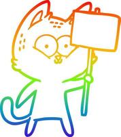 rainbow gradient line drawing cartoon cat with placard vector