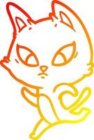 warm gradient line drawing confused cartoon cat vector