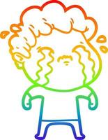 rainbow gradient line drawing cartoon man crying vector