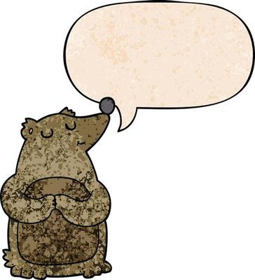 cartoon bear and speech bubble in retro texture style