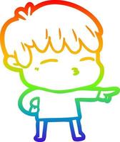 rainbow gradient line drawing cartoon curious boy vector