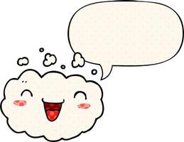 happy cartoon cloud and speech bubble in comic book style vector