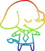 dibujo de línea de gradiente de arco iris gerente de elefante sonriente de dibujos animados vector