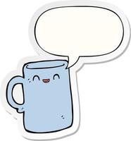 cartoon mug and speech bubble sticker vector