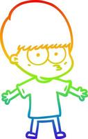 rainbow gradient line drawing nervous cartoon boy vector